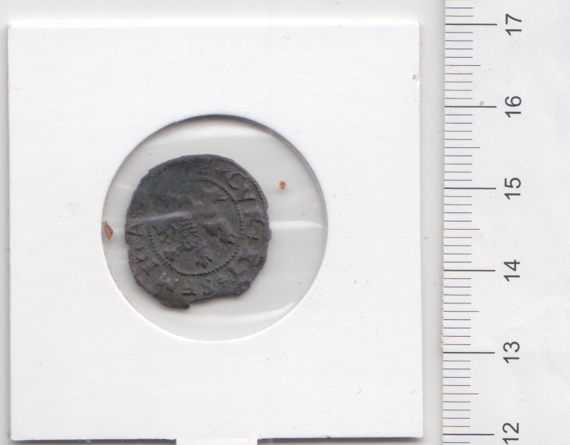Starejshij eksponat - moneta Kurlandskogo gercogstva (1576), chekanenaja jevrejem. Schilling 1576 - Jacob Behr 2.jpg